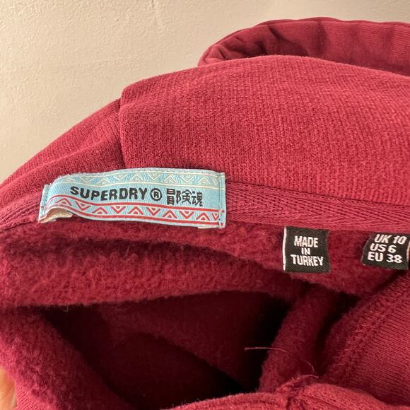Superdry Burgundy Hoodie Dress Long Sleeve Straight Hem Casual Pullover Size 6 - Picture 8 of 10